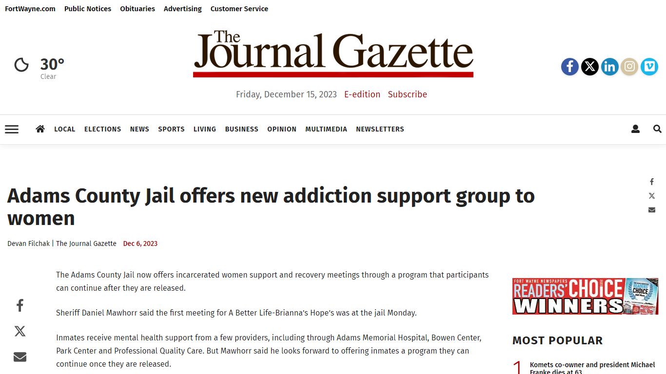 Adams County Jail offers new addiction support group to women